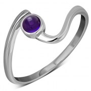 Amethyst Genuine Stone Twisted Silver Ring, r74